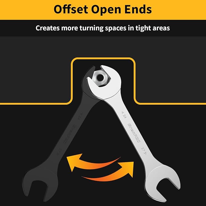 Super-Thin Metric Wrench Set, Open End Wrench Set, 9PCS 5.5, 7, 8, 9, 10, 11, 12, 13, 14, 17, 19, 21, 22,23,24,27mm, Slim Spanner Organizer Rolling Pouch with Gauge, Small Wrenches Tools Sets