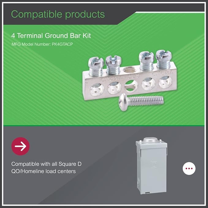 Square D - PK4GTACP 4 Terminal Ground Bar Kit, Silver