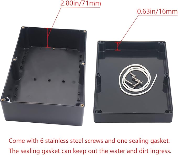 Project Box ABS Black Electrical Boxes IP65 Outdoor Waterproof Box Electronic Junction Box Power Enclosure with Cable Glands for DIY Project 10.35 x 7.17 x 3.74 inch (263x182x95mm)