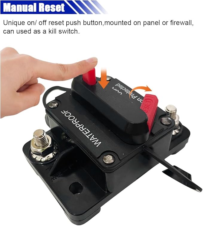 60Amp Circuit Breaker, DC 12V-48V Waterproof Inline Fuse with Manual Reset Switch, for Boat Trolling Motor Stabilizer Marine ATV Solar System Stereo Audio Trailer Vehicles Electronic Battery