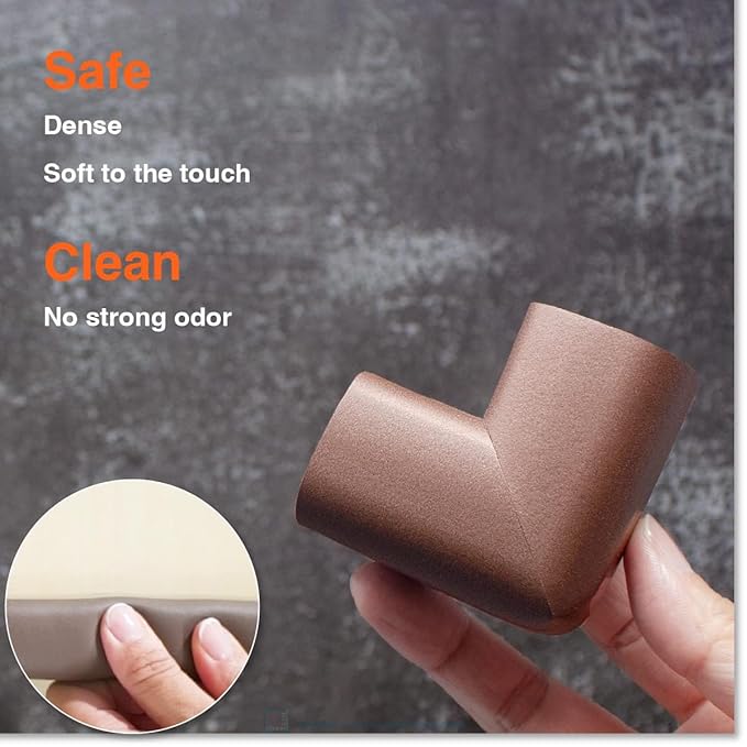 Roving Cove HeftyFit Edge Corner Protector Baby Proofing (Large 18ft Edge 8 Corners), Heavy-Duty, Soft NBR Rubber Foam, Furniture Fireplace Safety Bumper Guard, 3M Adhesive, Coffee Brown