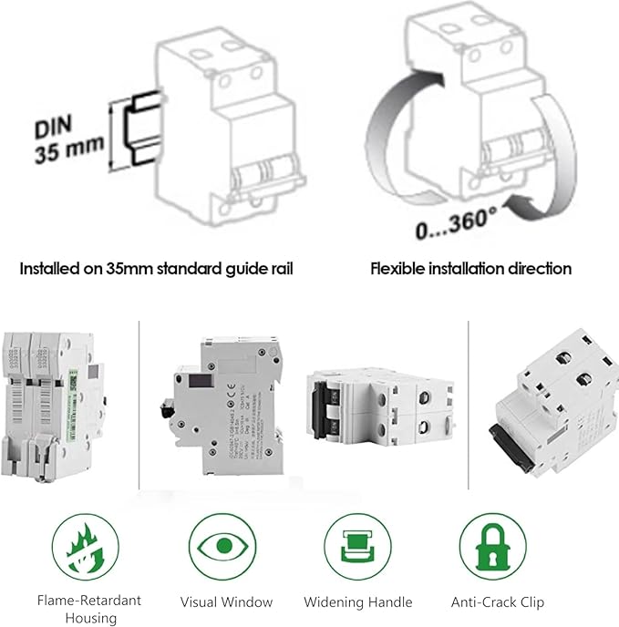 Low Voltage DC Miniature Circuit Breaker 2P 250V 63A for Solar Panels DIN Rail Mount