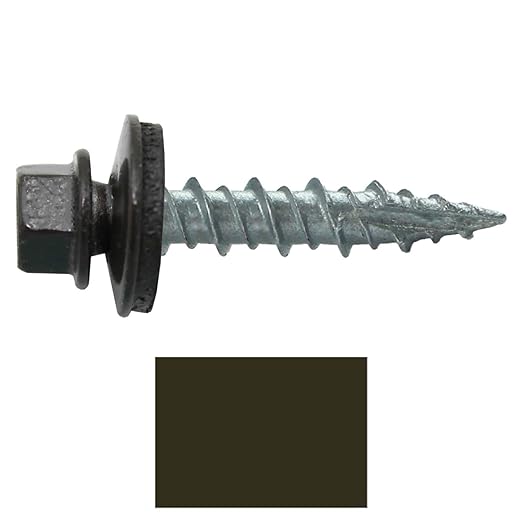 Metal Roofing Screws: (250) 10 x 1 Dark Bronze Hex Head Sheet Metal Roof Screw. Self Starting Metal to Wood siding Screws. EPDM Washer. Colored Head