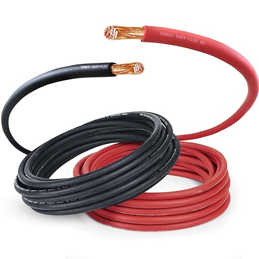 TEMCo 4/0 Gauge AWG 75 Ft Black + 75 Ft Red Flexible Pure Copper Made in USA Welding Cable Battery Wire - Heavy Duty Solar, Inverter, Car, RV, Truck