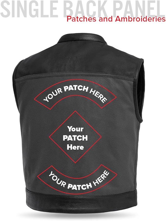 First Mfg Co Lowrider Mens Motorcycle Biker Riding Armor Club Style Black Leather, Twill, Moto Mesh, Perforated Vest