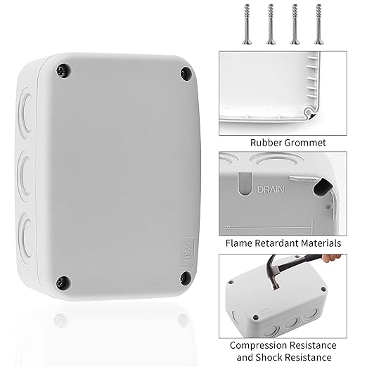 SuperInk White Outdoor Junction Box IP66 Waterproof Electrical Enclosure 4.9"x3.3"x2.3" PVC/ABS Weatherproof Project Box, Compact Electrical Case for Garden, CCTV, DIY Wiring,1PCS