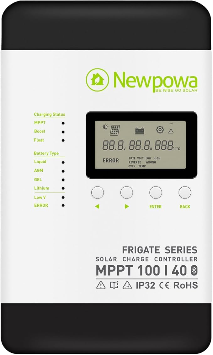 Newpowa 40A MPPT Solar Charge Controller, 12V/24V DC Input, Max Input Power 520/1040W