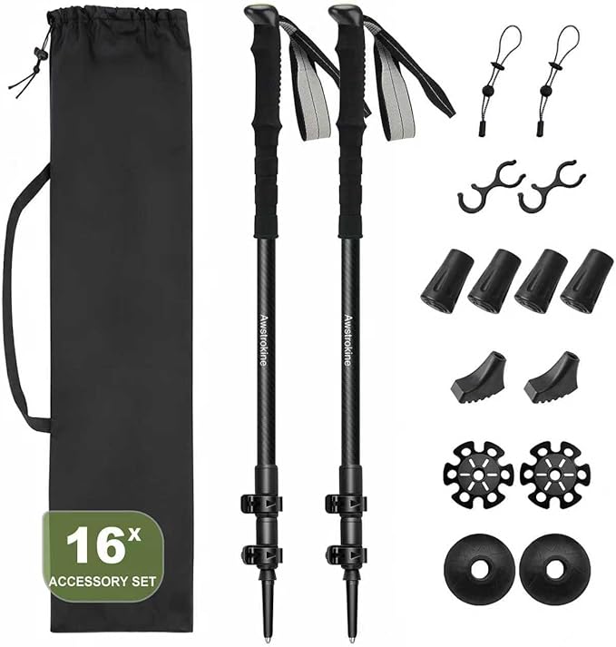 Ultra Light Carbon Fiber Hiking Trekking Poles - 6.07oz Nordic Trekking Sticks with Full EVA Grips & Quick Locks, All-Terrain Hiking Sticks for Seniors, Men & Women, Set of 2
