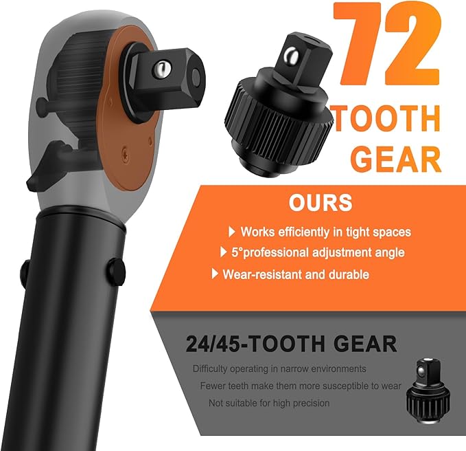 1/2 Click Torque Wrench, 20-180 Ft-lb, 72-Tooth Dual Direction Torque Wrench, ±3% Precision for Car, Truck, SUV, and Wheel Lug Nuts Maintenance