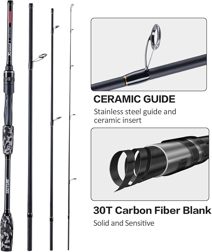 Goture Travel Fishing Rods, 4 Piece Fishing Pole with Case/Bag, Casting/Spinning Rod,Ultralight Fishing Baitcasting Rod 7ft for Saltwater Trout, Bass, Walleye, Pike