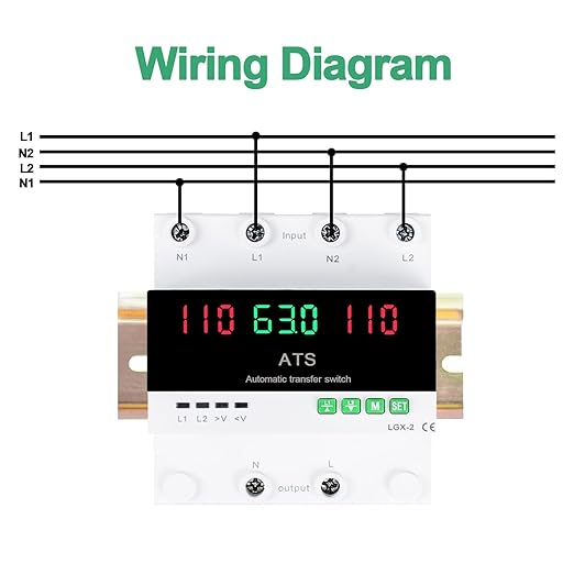 63A 110V Automatic/Manual Transfer Switch, L1 Priority Phase Selector, LED Display, Din Rail Mount, 50/60Hz, CE Certified ATS for Generator, Inverter, Public Power