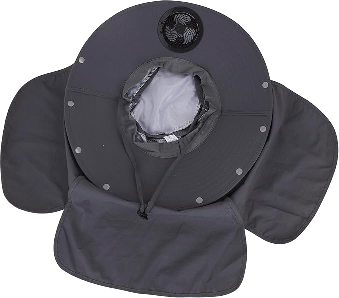 Extra Wide Brim Solar Fan Hat, Mens Fishing Hat with Fan, Neck Flap Sun Hat, UPF 50+ Solar Powered Cooling Cap Fisherman Hats