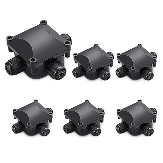 Waterproof Junction Box, IP68, 3-Way Outdoor Cable Connectors,Outdoor/External Electrical Light Junction Box Ø 6mm-10.2mm (6 Pack)