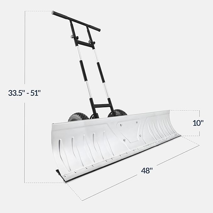 Best Choice Products 48in Heavy-Duty 2-Wheel Snow Pusher Hand Plow for Snow Removal w/Wheels, Adjustable Handle, Blade Angle - Silver