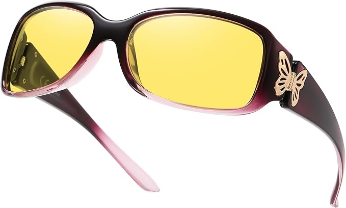 HAOLOTA Night Vision Driving Glasses Women Anti Glare Polarized, Wrap Around Nighttime Safety Glasses UV Protection