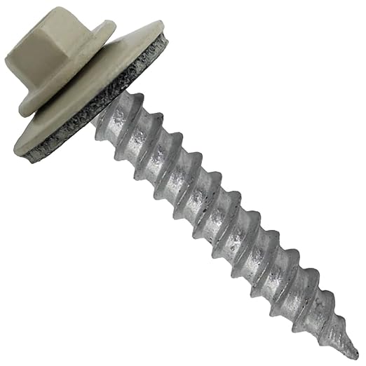 Metal Roofing Screw: (250) 12 x 1-1/2" LIGHT STONE Hex ReGrip Sheet Metal Roof Screw. Sharp Point metal to wood siding screws. 5/8" EPDM washer.