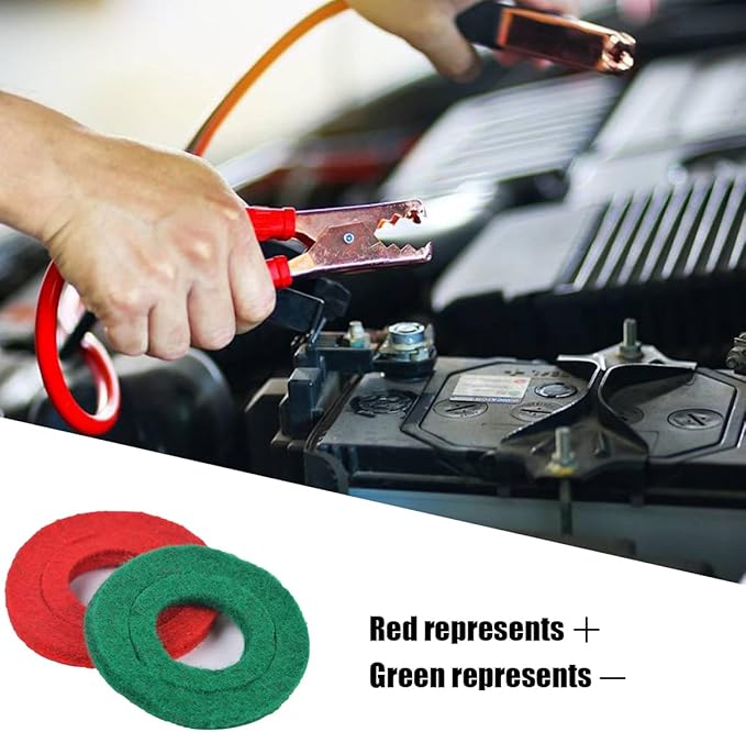 Car Battery Terminal Washer Pad, 24PCS Anti Corrosion Vehicle Battery Top & Side Terminal Protector, Automotive Fiber Shim Cleaning Accessories, Universal for SUV Sedan Truck (Red/Green)