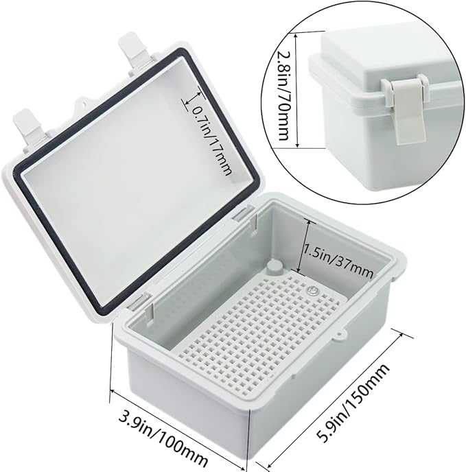 Junction Box, Hinged Cover IP67 Waterproof ABS Project Box with 2 NPT 1/2" Cable Gland, Electrical Box Enclosure with Mounting Plate & Wall Bracket 5.9 x 3.9 x 2.8inch(150x100x70mm)