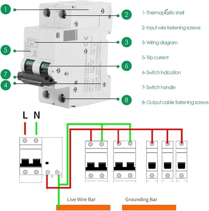Low-Voltage DC Miniature Circuit Breaker for Solar Panels Grid System - din Rail Mount, 2P 250V Breaker DC Circuit Amp Solar Double Pole (32A)