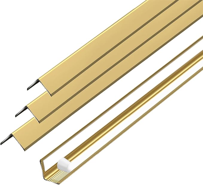 Golden Wall Corner Protector, 4Pcs, Length 35.4in, Width 3/8in - Self Adhesive Metal Corner Protector for Aluminum Trim molding, Cabinet Edge Guard