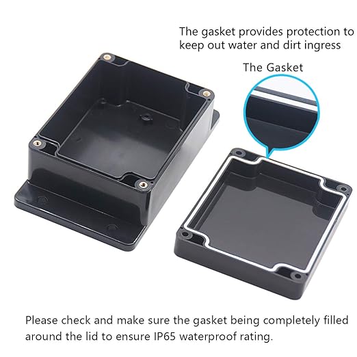 Zulkit Junction Box ABS Plastic Dustproof Waterproof IP65 Universal Electrical Boxes Project Enclosure with Fixed Ear Black 4.5 x 3.5 x 2.2 Inch (115 x 90 x 55mm)(Pack of 1)