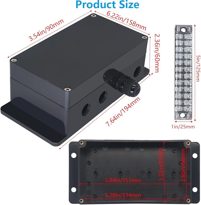 Project BoxI P67 Outdoor Waterproof Box Electronic Junction Box with 15A 600V 12P Barrier Terminal 4IN/4Out Electrical Boxes 6.2x3.5x2.4 inch