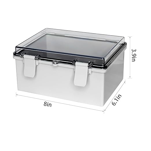 Electrical Junction Box Waterproof Outdoor Box Wall Brackets for Power Project Weatherproof Plastic Enclosure for LED Lights, Solar Panels, and Surveillance Cameras Clear (8"x6.1"x3.9")