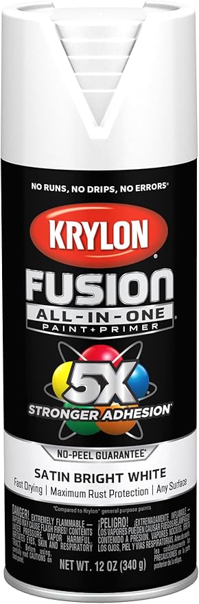 Krylon Fusion All-In-One Adhesive Spray Paint for Indoor/Outdoor Use, 12 oz, Bright White
