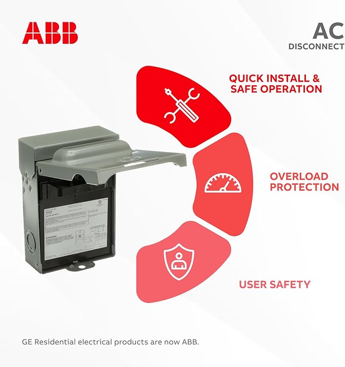 ABB TF30RCP • Weatherproof Fused AC Disconnect Switch • AC Disconnect 30A 240V • 1 Phase N3R • Horsepower Rated • 10kAIC