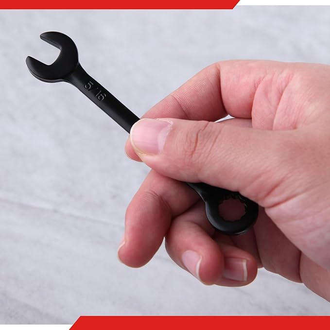 10PCS Mini Wrench Set Standard SAE 5/32"-7/16" Ignition Wrenches Open End and Box End Combination Wrench Set with Portable Pouch and Key Rings, Black Electrophoretic Coating