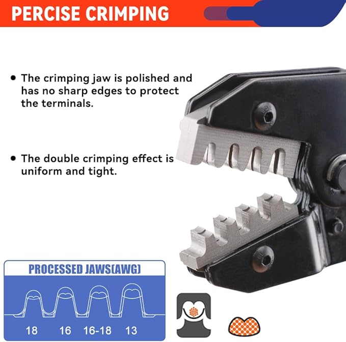 Crimping Tool for Delphi APTIV Weather Pack Terminals or Metri-Pack Connectors - AWG 18-13 (1.0-2.5mm²) with Chrome-Moly Steel Wire Cutting Jaw - One Cycle Crimping - Ratcheting Wire Crimper