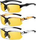 3PACK Polarized Night Vision Glasses for Men Driving Cycling Sport Night Anti Glare Yellow Lens Glasses Lightweight Frame