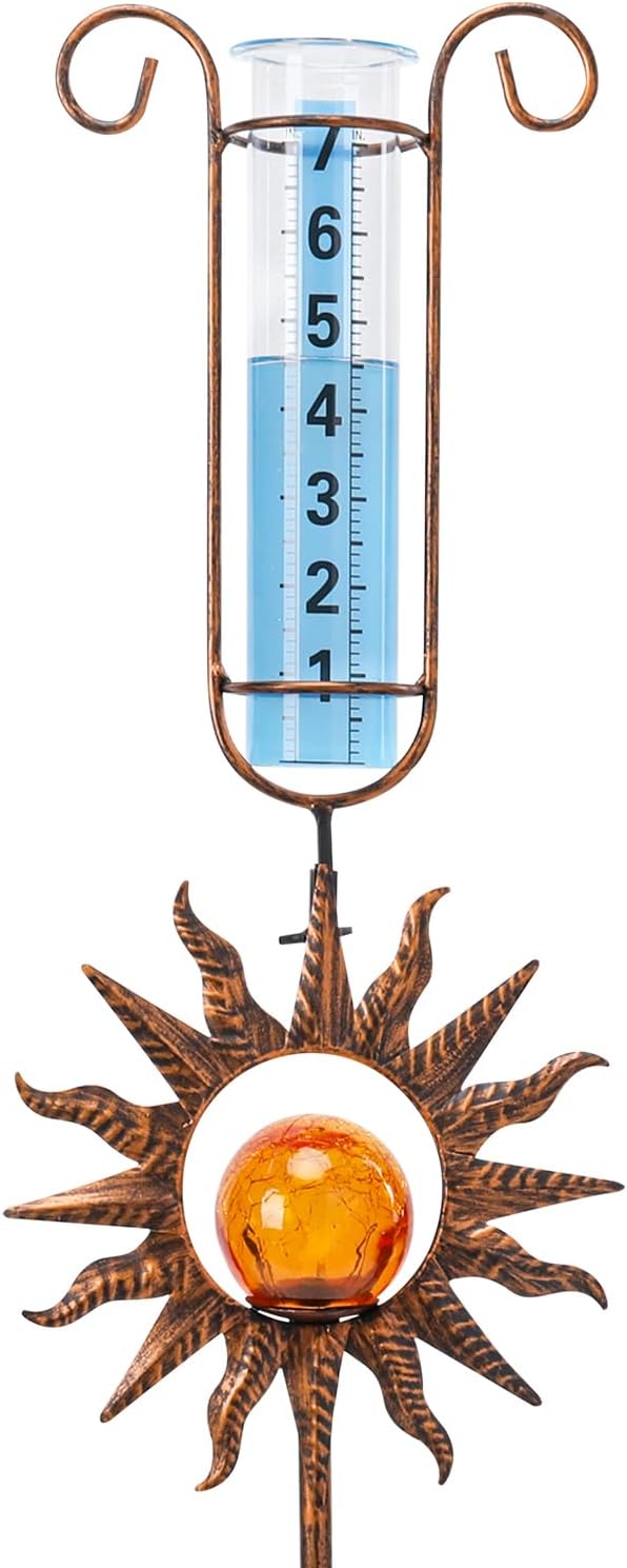 MUMTOP Rain Gauge Outdoor, 34 Inch Large Number Solar Lights Sun Water Gauge for Lawn, Yard and Garden