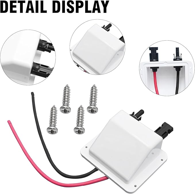VIKKSAER White Solar Cable Entry Gland Box, 1FT 10AWG Soft Solar Extension Cable and Connector, UV Resistance Dual Cable Entry Gland Housing on RVs, Caravans, Boats, Campers (1FT, White)