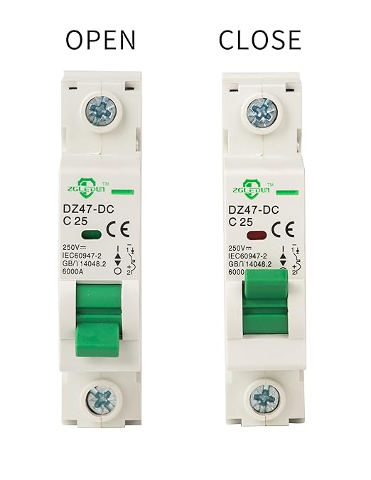 DC Miniature Circuit Breaker, 1 Pole 20 Amp, 110V-250VDC, 6kA Din Rail Mount Breaker with Thermal Magnetic Trip, DZ47-63 C20 1P, DC Solar MCB
