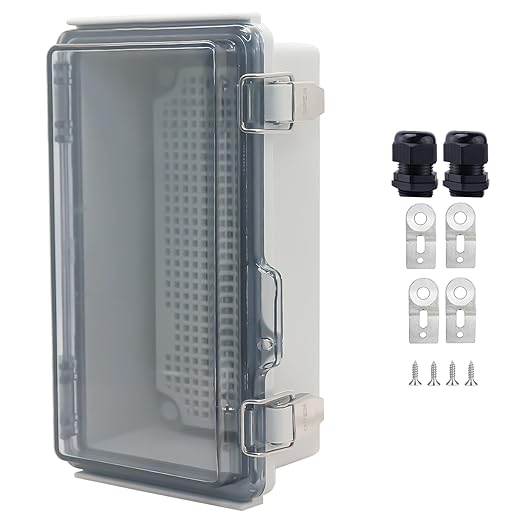 IP67Junction Box, ABS Plastic Outdoor Waterproof Box Electrical Enclosure with Stainless Steel Latch, Hinged Cover Electric Box with Mounting Plate 8.3"x4.3"x3"