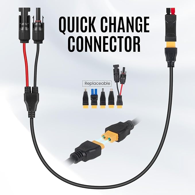 6-in-1 Solar Panel Connector Kit Solar Connector to DC5521 7909 8020 XT60 EC5 Solar Panel Multi Connector Cable Portable Heavy-Duty Weatherproof for RV Power Staion Generator(33ft)