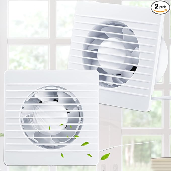 Qunclay 2 Pcs 4 Inch Small Window Fan 110v Kitchen Exhaust Fan 76 Cfm 2400r/min, 18w 65m³/h Extractor Vent Bathroom Wall Ventilation with Anti Backflow Check Valve Chain Switch