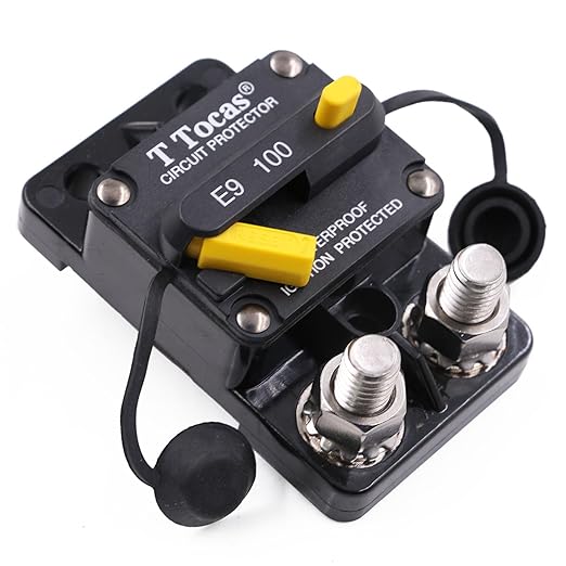 E9 100A Double 3/8" Studs Surface-Mount Circuit Breaker with Manual Reset | 12V - 72V DC, 100 Amp Breakers Switchable Waterproof IP67