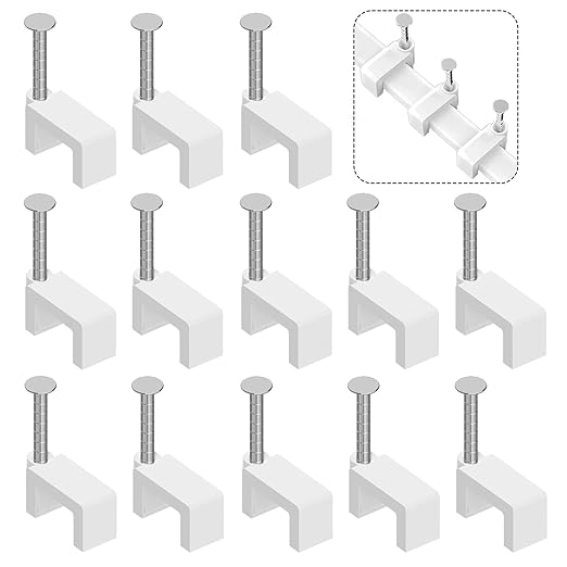 300 Pcs 8mm Cable Clips Nail in Cable Clips Flat Ethernet Cable Wall Clips Cable Tacks Coax Cable Clip Speaker Wire Clips Cable Nails for Cords Cat5/Cat5e/Cat6/Cat7 RJ45 Cord Clips