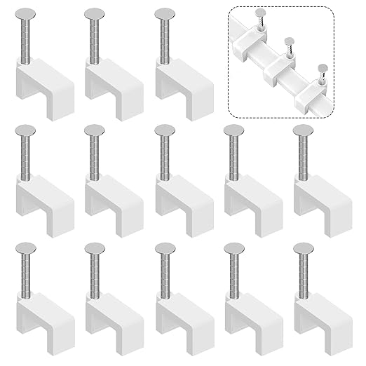 400 Pcs 8mm Cable Clips Nail in Cable Clips Flat Ethernet Cable Wall Clips Cable Tacks Coax Cable Clip Speaker Wire Clips Cable Nails for Cords Cat5/Cat5e/Cat6/Cat7 RJ45 Cord Clips