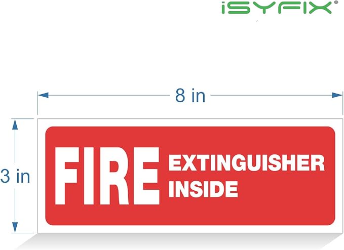 iSYFIX Fire Extinguisher Inside Signs Stickers – 4 Pack 8x3 Inch – Self-Adhesive Vinyl Decals, Laminated for UV, Weather, Scratch, Fade Resistance, for Cars, Trailers, Rv's, Trucks and Vehicles