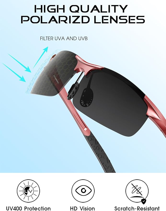 ATTCL Polarized Sunglasses Men Sports: UV Protection Anti Glare Wrap Around Lightweight Metal Driving Fishing Golf Running