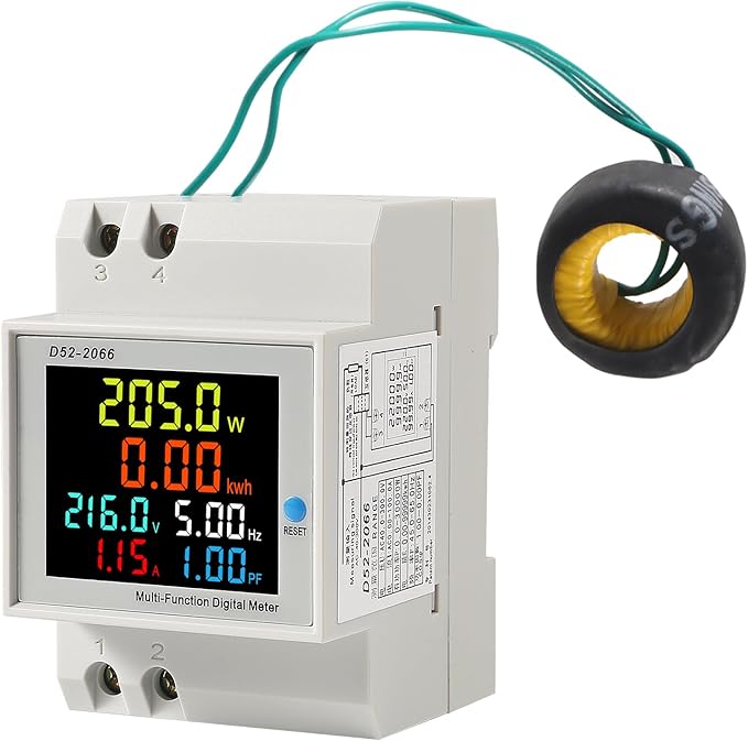 2Pack Single Phase Energy Meter Din Rail Electricity Usage Monitor AC 40-300V 100A Voltmeter Ammeter Watt Kwh Frequency Power Meter External CT 110V