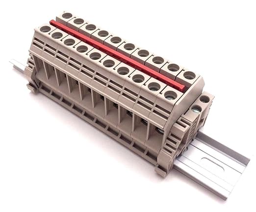 Dinkle Solar Combiner DK10N 10 Gang Box Connector DIN Rail Terminal Blocks, 6AWG, 60 Amp, 600V