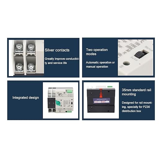 Power Automatic Transfer Switch 2P 110V 100A Mini ATS Generator Changeover Switch for Emergency Backup Power Transfer Din Rail Mount