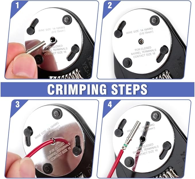 Deutsch Closed Barrel Crimper Size 16,4 Way Indent,8 Impression Type for Deutsch Solid Contacts Gage 18-14 AWG(YEJ-16X)