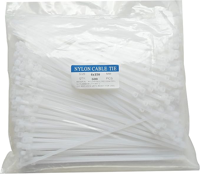 500 pcs 6 inch Cable Zip Ties Heavy Duty, Premium Plastic Wire Ties with 40 LBS Tensile Strength, Self-Locking White Nylon Ties Straps for Indoor and Outdoor