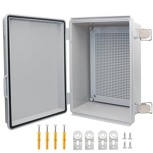 Electrical Box, Outdoor Waterproof Box IP67 Junction Box with Mounting Plate,ABS Plastic Project Box Power Cord Enclosure Grey 11" Dx7.5 Wx5.1 H
