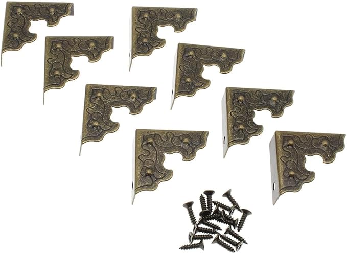 Vintage Corner Protectors 24 Pcs Antique Bronze Triangle Metal Edge Guards for Wooden Jewelry Gift Boxes with Mounting Screws